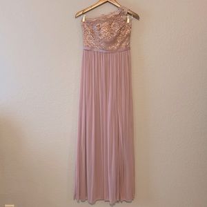 Bridesmaid dress, dusty rose with gold accent lace